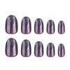 Short Fake Nails with Glitter Decor Purple Base Color with Glossy Texture Nails for Shopping Traveling Dating