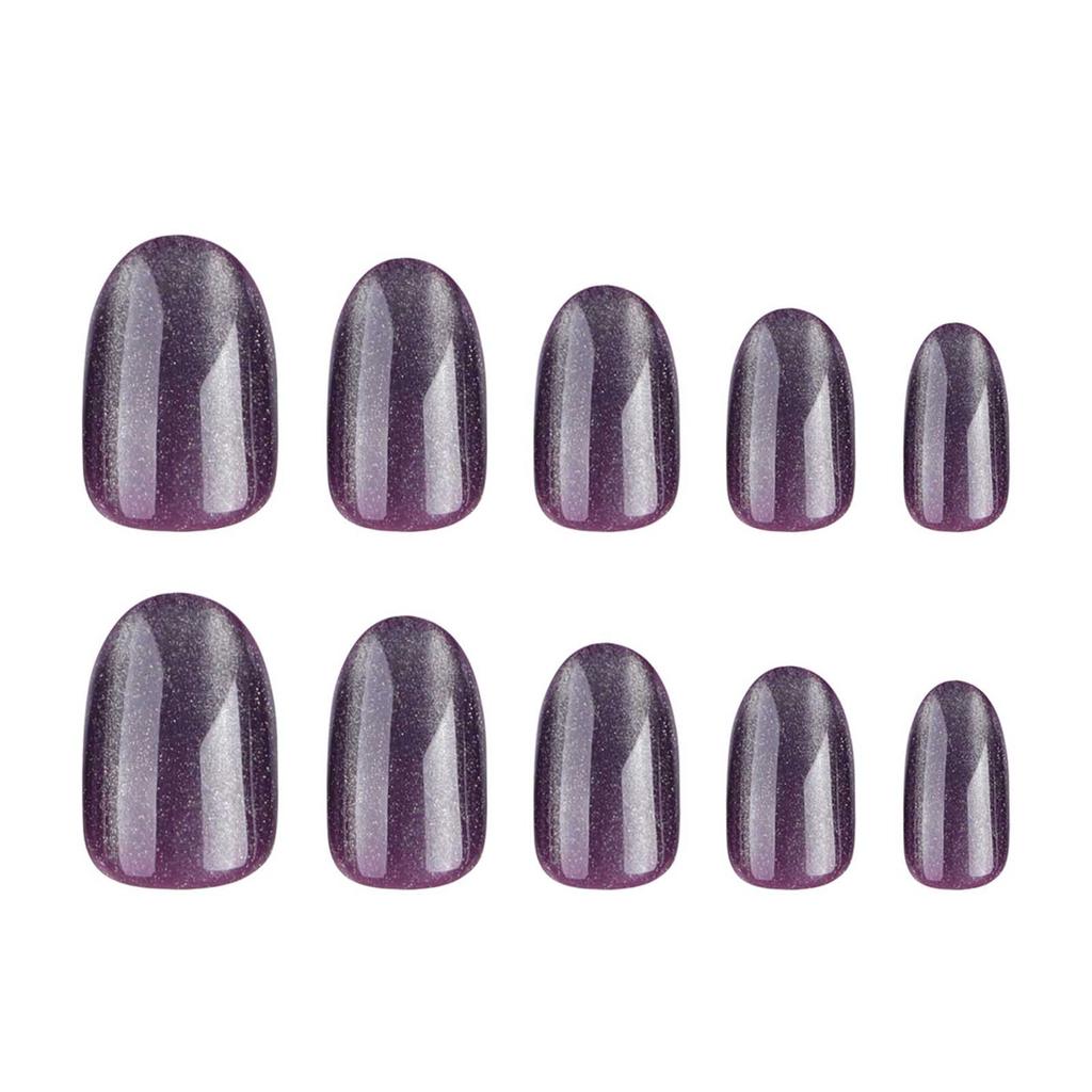 Short Fake Nails with Glitter Decor Purple Base Color with Glossy Texture Nails for Shopping Traveling Dating
