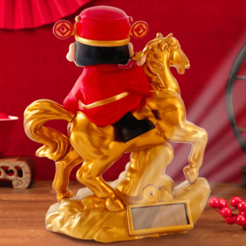 Chinese Style God of Fortune Sculpture Auto Shaking Zodiac Horse God of Wealth Car Ornament Solar Powered Lovely Design