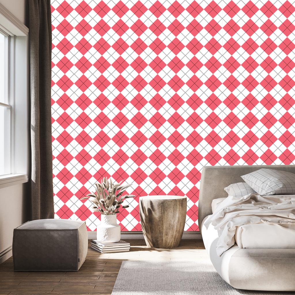 Wallpaper Basic Retro Checkered Coral and White 50x1000