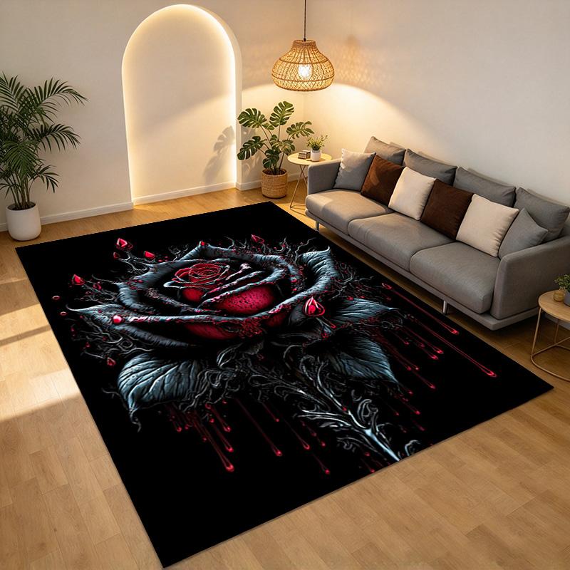 Gothic Rose Living Room Nonslip Area Rug Soft Carpet For Bedroom Game Playroom Sofa Office Home Decor Doormat Christmas Gift C930164