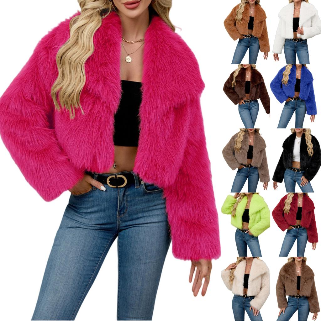 Fashionable Women's Plush Short Jacket Fauxsuit Collar
