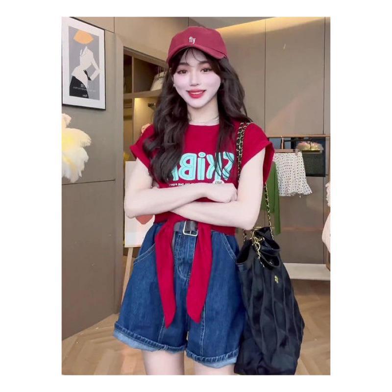 

Корейский шик Джинсовые шорты А-силуэта с высокой талией - Женские летние повседневные шорты с широкими штанинами и подвернутым краем (2025) L