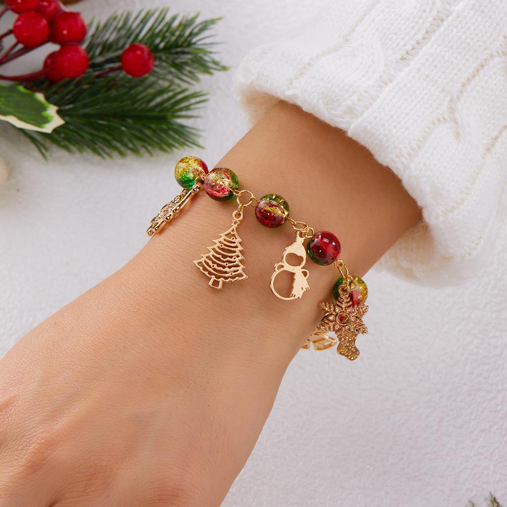 Christmas Bracelet for Women Fashion Elegant Christmas Tree Santa Snowflake Pendant Beaded Bracelets Holiday Party Jewelry Gift for Girls