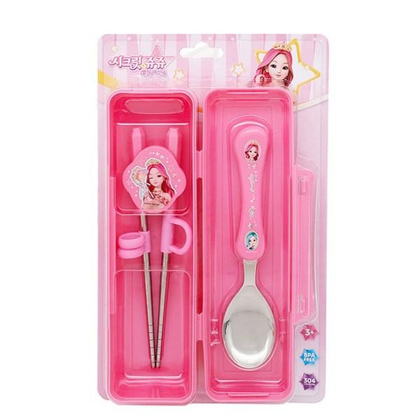 Secret Jouju Infant Special Correction Spoon + Head + Chopsticks + Case Set PN312, Pink, 1 Set, Korean Popular Tableware