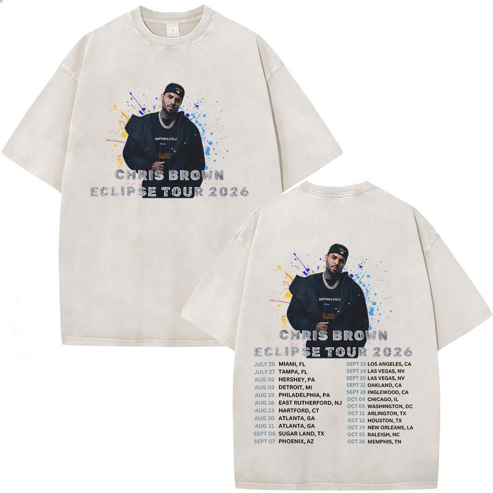 Rapper Chris Brown Eclipse Tour Merchandising Concerto Maglietta Lavata Vintage Regali per Fan Uomo Donna Moda Hip Hop Magliette Oversize