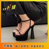 Thick heel waterproof table model catwalk night high heels 2025 new 13CM hate sky high square head buckle sandals
