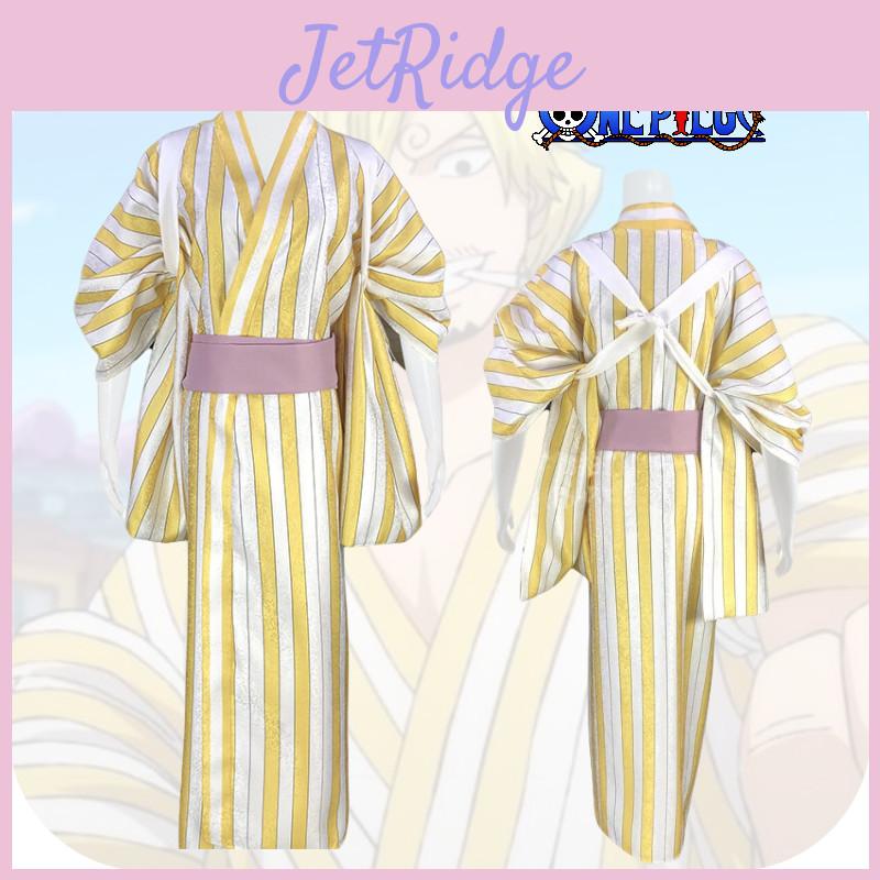 Anime Piratenkönig Cosplay Kostüm Zoro Gelb Gestreifter Kimono Rollenspiel Outfit
