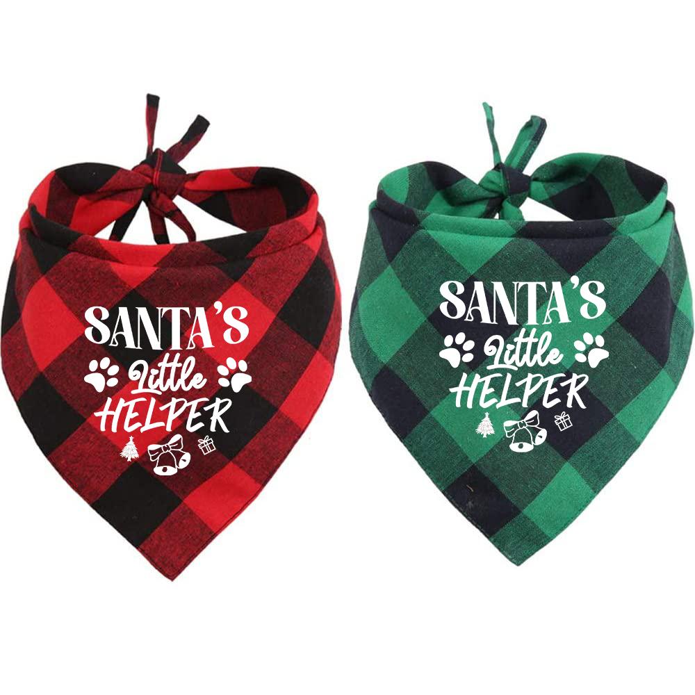 2PCS Merry Christmas Dog Bandanas Classic Plaid Christmas Xmas Dog Christmas Bandana Pet Scarf Dog Cat Xmas Accessories Gifts