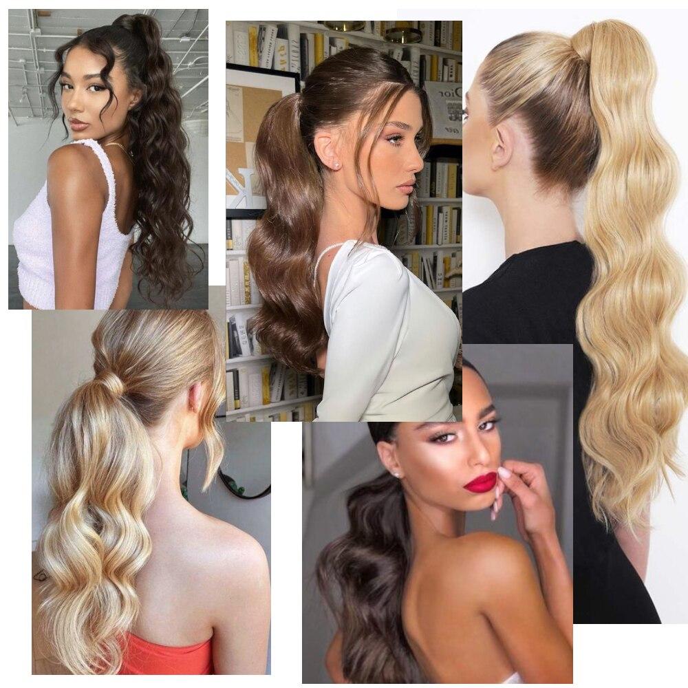 MERISIHAIR Women Long Straight Wrap Around Ponytail Synthetic Fiber Long Straight Wavy Hair Extensions Daily Wear