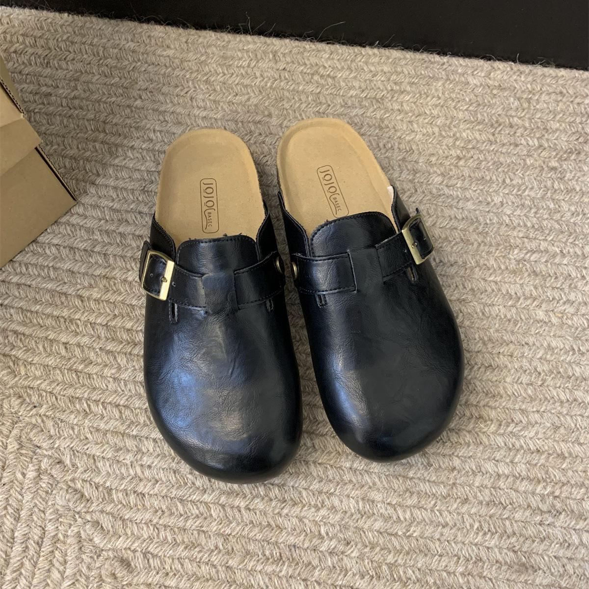 

Женские кожаные полушлепанцы на толстой подошве, весна-лето 2025, новая ретро сумка с головой, ношение мюлей 40 чёрный