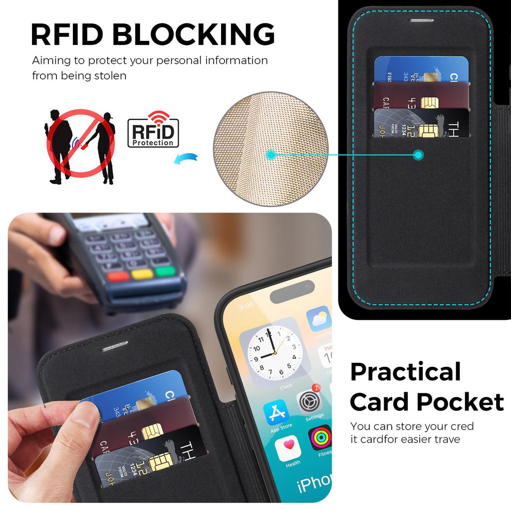 Magnetic Phone Case for iPhone 17 Pro Max Air 17e 16e 16 Plus 15 14 13 12 11 Wireless Charging Card Slot Bracket Leather Cover