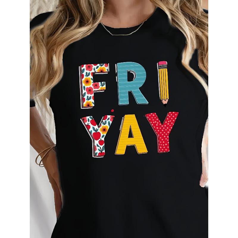 

Women s Graphic Print Crew Neck Short Sleeve Casual Tee For Spring And Summer S