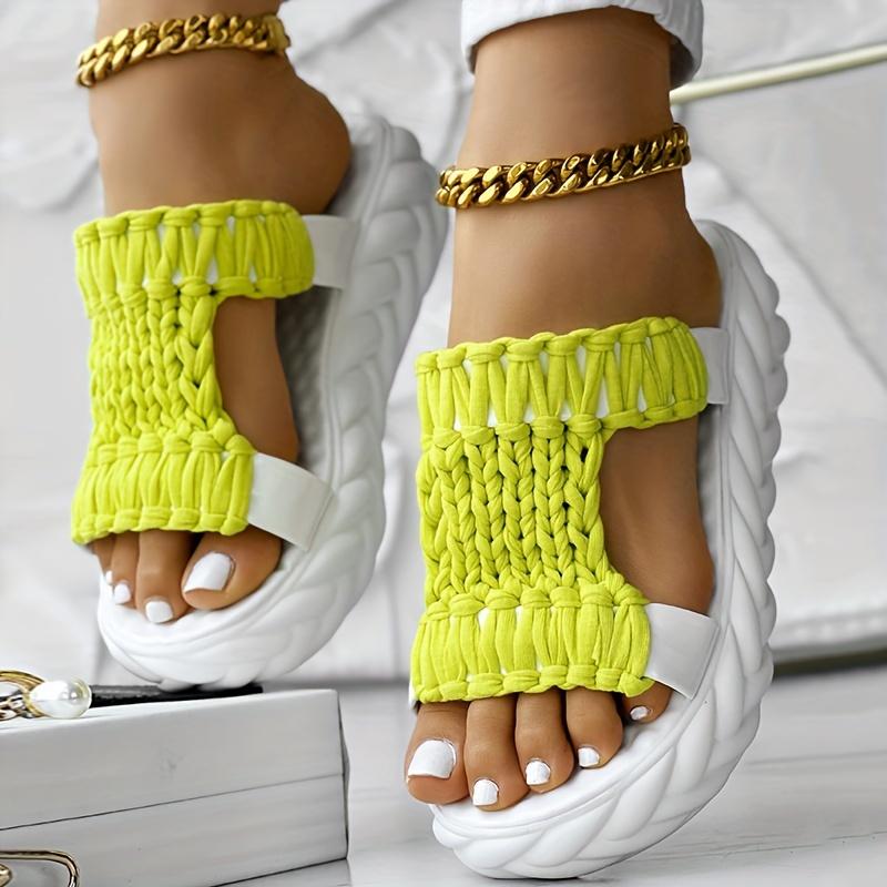 Women's Solid Color Braided Sandals, Slip On Soft Sole Platform Daily Shoes, Versatile Summer Comfy Slides Shoes