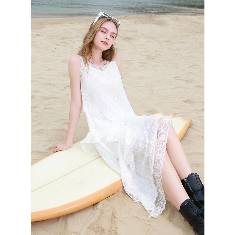 2025 Summer Lace Trim V-Neck Chiffon Camisole Dress