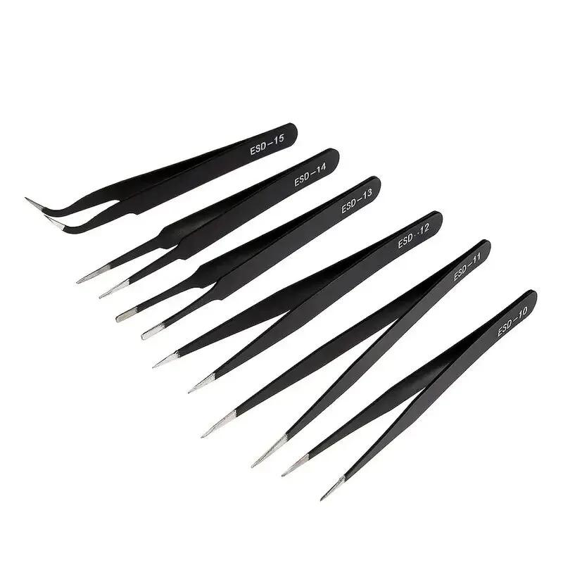 

6pcs Precision Long Tweezers Set ESD Anti-Static Stainless SteelTweezers Repair Tools For Electronics Repair Soldering Craft
