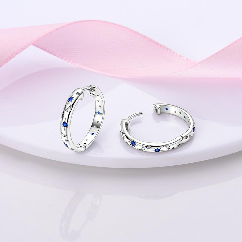 925 Sterling Silber Ohrringe für Damen Mädchen Ohrbügel Funkelnder Sonne Mond Sternenhimmel Ohrring Mode Party Schmuck Geschenk Zubehör