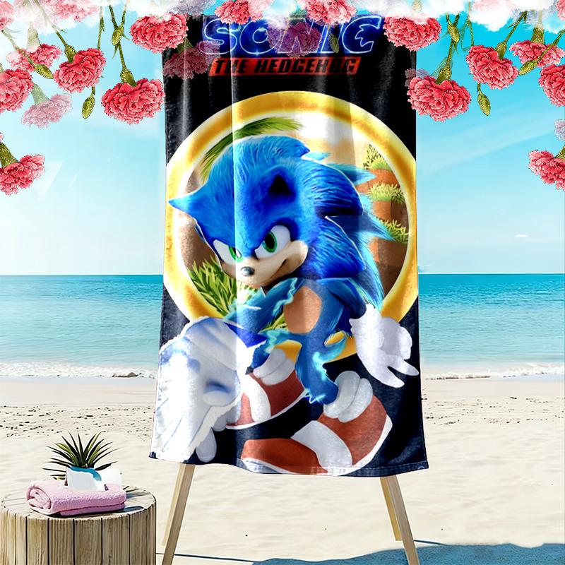 1pc SONIC Beach Towel, Soft Beach Towel Suitable for Beach Swimming, Outdoor Camping and Traveling