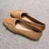 Vintage Brown Faux Suede Low Heel Pumps Women Luxury Metal Buckle Embellished Designer Shoes Lightweight Soft Sole Flat Loafers