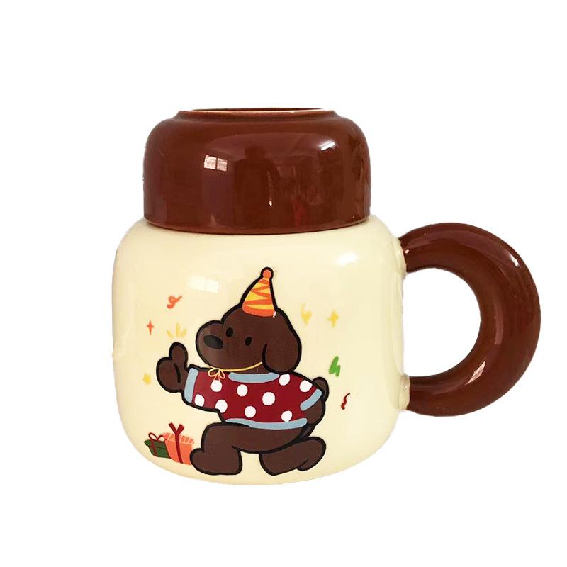 Souvenir Girls Cute Ceramic Mug with Lid Puppy Water Cup Creative Practical Cup Men's Coffee Cup Gift