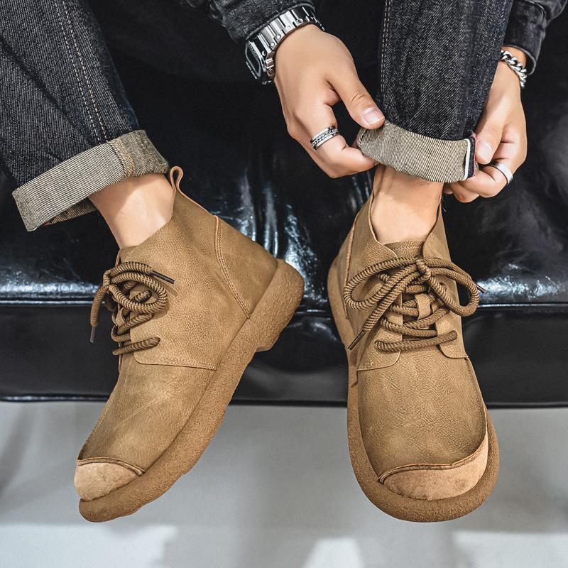 Ghete Retro Scurte pentru Bărbați Pantofi Modă Casual Pantofi de Condus Negru Maro Cap Lat Pantofi cu Top Înalt Mărimi Mari