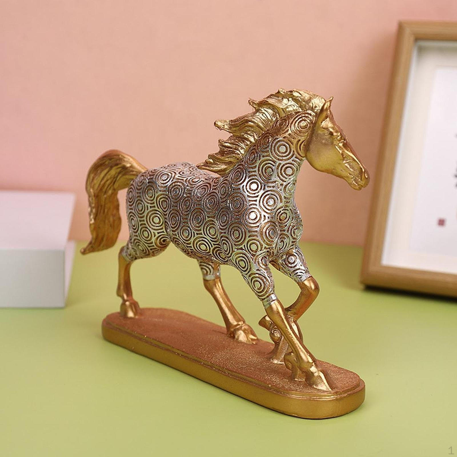 

Коллекционная фигурка лошади, художественное произведение из смолы для домашнего декора, настольное украшение золотой