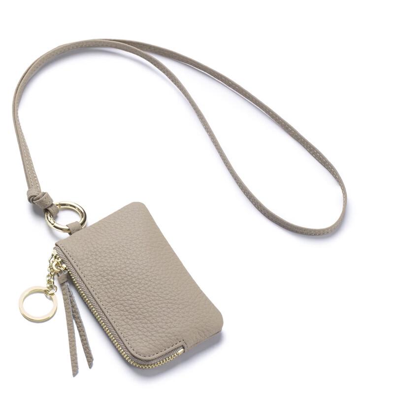 MEGA STONE Top-Grain Leather Neck Wallet with Key Ring