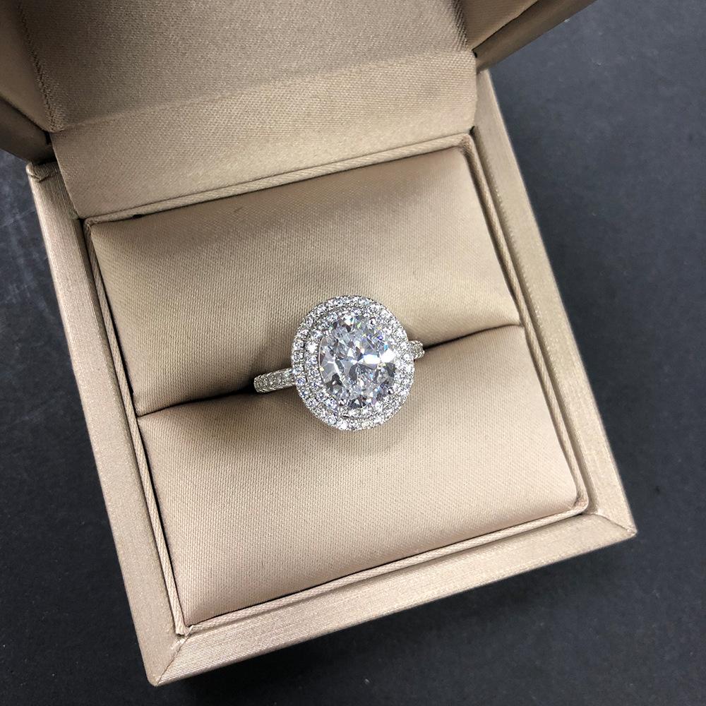 Tancise S925 Silver Oval Pigeon Egg Diamond Retro Luxury Imitation Brick Double-layer Zircon Micro Set Ring