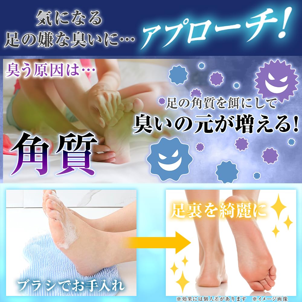 Futto Raku Foot Washing Brush Hook Foot Space Mat, Anti-Odor, Hole, Bath, Massage, Saving, Anti-Slip (Blue)