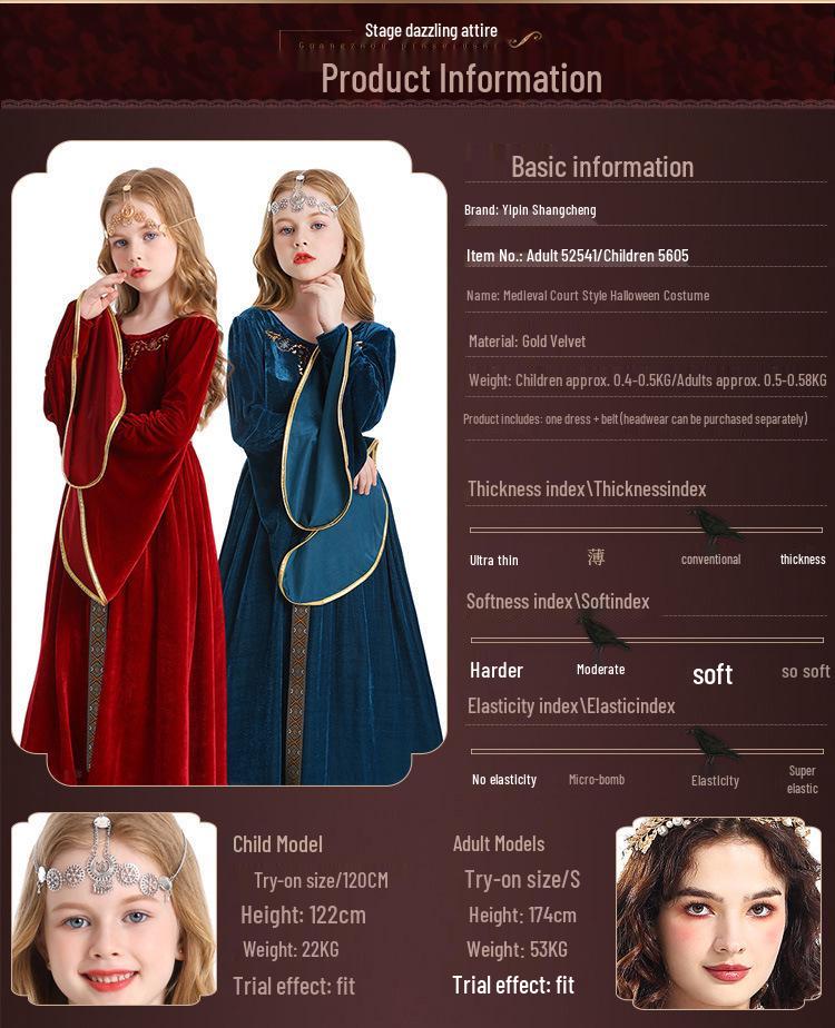 Kinder Retro Halloween Mittelalterliches Palastball Kostüm mit Trompetenärmeln