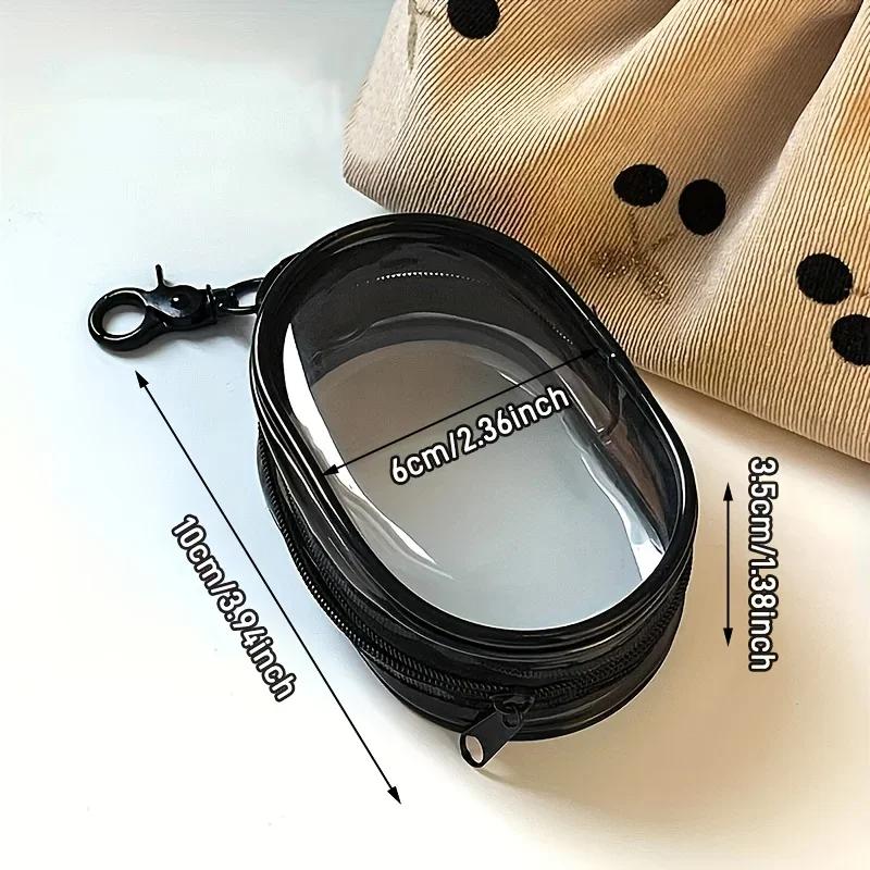 Portable transparent zipper mini storage bag, compact organization for earphones and chargers, with a practical keyring