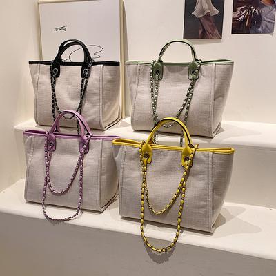 Damentasche neue trendige Tasche mit großer Kapazität kontrastfarbene Kette Tragetasche, Umhängetasche tragbar