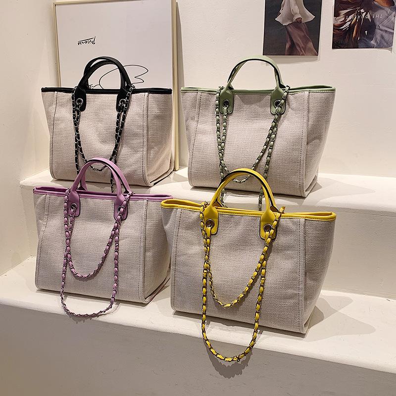 Women's Bag New Large-capacity Trendy Bag Contrasting Color Chain Tote Bag, Shoulder Bag Portable
