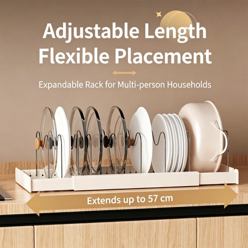 Expandable Pan Organizers Kitchen Cabinet Organizer with Multiple Divider Positions for Kitchen Cabinets, Countertops, and Under-Sink Storage