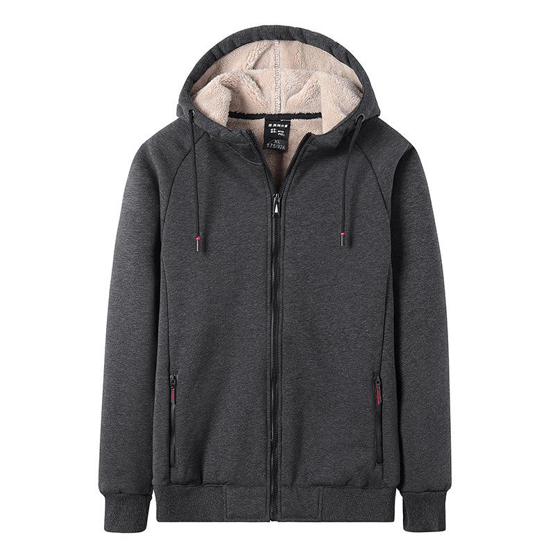 New Winter Lamb Velvet Sports Sweatshirt for Men Plus Velvet Thickened Cardigan Hooded Warm Jacket Large Size Cardigan