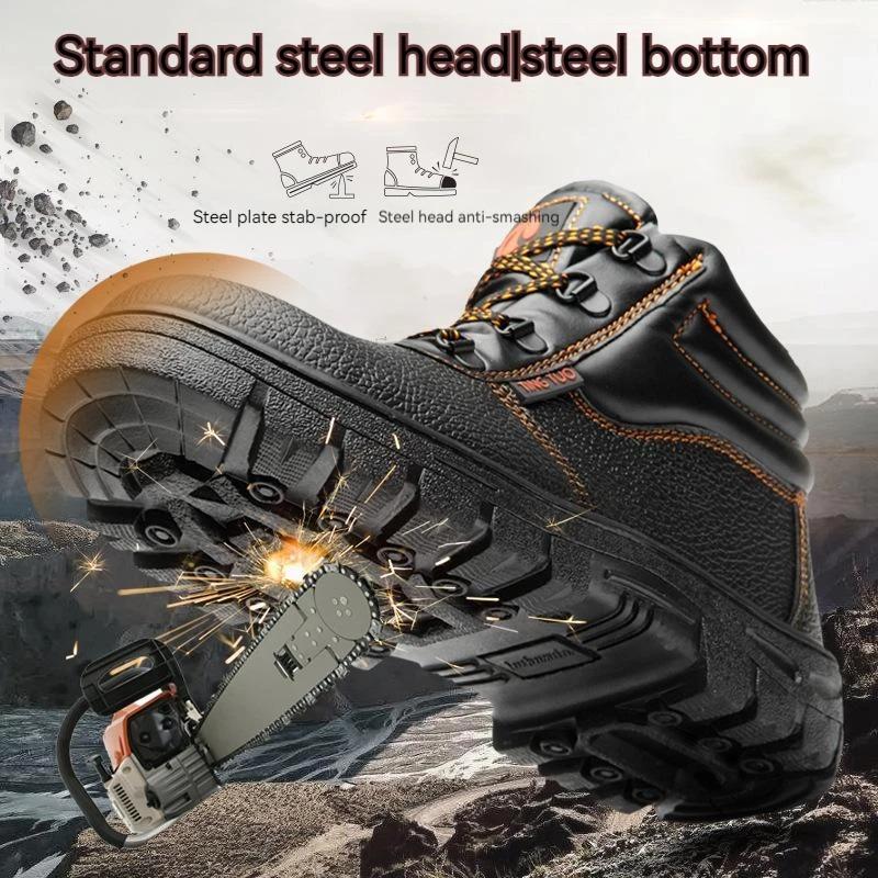 Bottes de Sécurité de Travail pour Homme Résistantes à l'Usure Anti-Écrasement Anti-Perforation Baskets de Travail Bottes Imperméables Botte de Travail Protectrice Indestructible