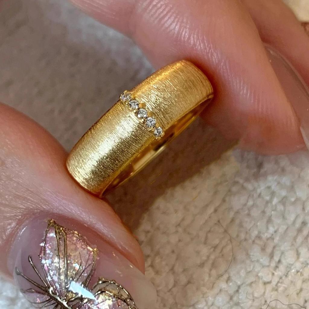 Vintage Brushed Metal Matte Ring for Women Girl Gold Color Frosting Texture Zircon Engagement Design Jewelry Gifts Dropshipping