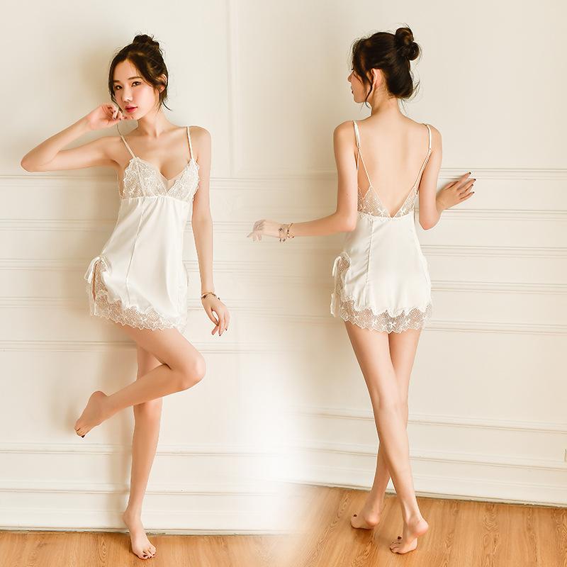 Sex underwear large size sexy suspender skirt satin halter pajamas side split pajamas women s short skirts one size fits all