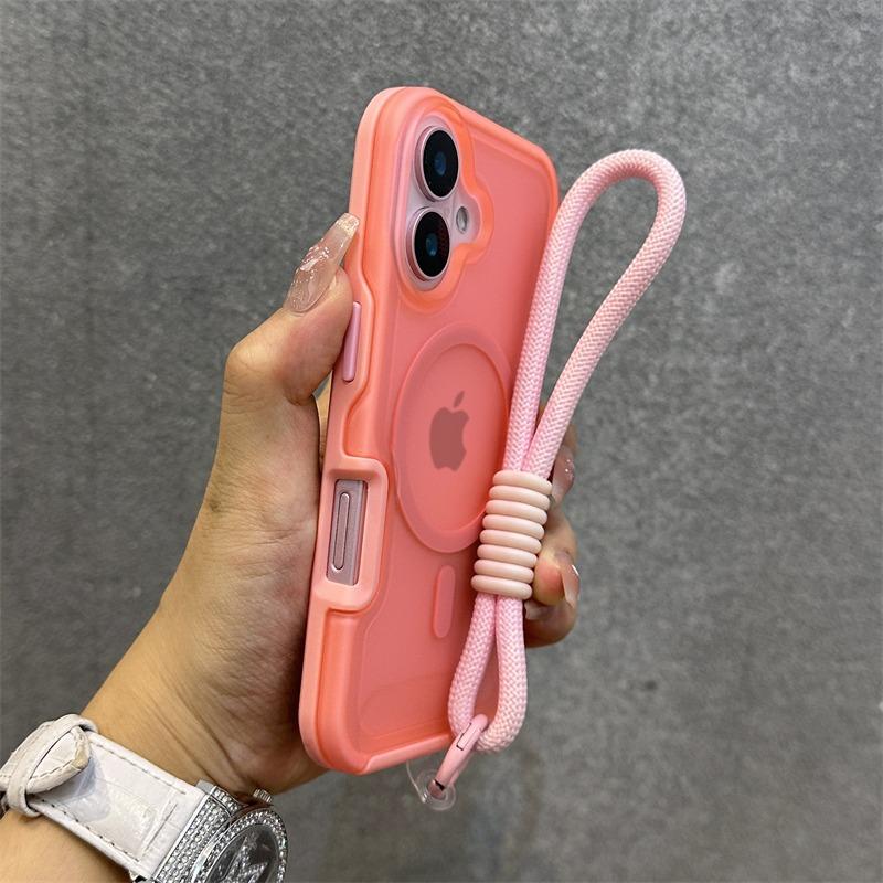 

for Magsafe Double Color Hand Wrist Strap Case for iPhone 16 15 14 13 Pro Max Plus 12 11 Matte Lanyard Magnetic Hard Armor Cover for iPhone 16 Plus