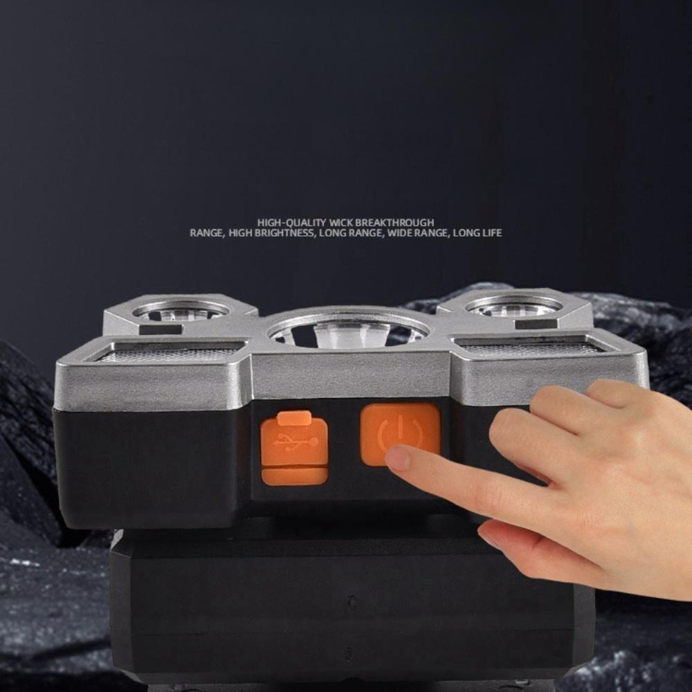 פנס ראש LED חזק חמישה ראשים טעינת USB פנס ראש קטן מותקן על הראש מנורת כרייה חיצונית