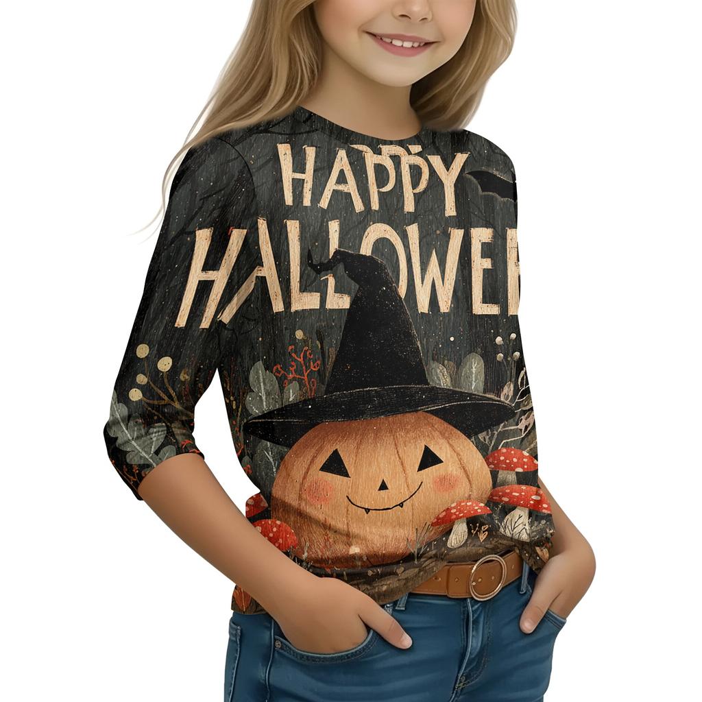 Kids Long Sleeve Halloween Print T-Shirt Round Neck Casual Top