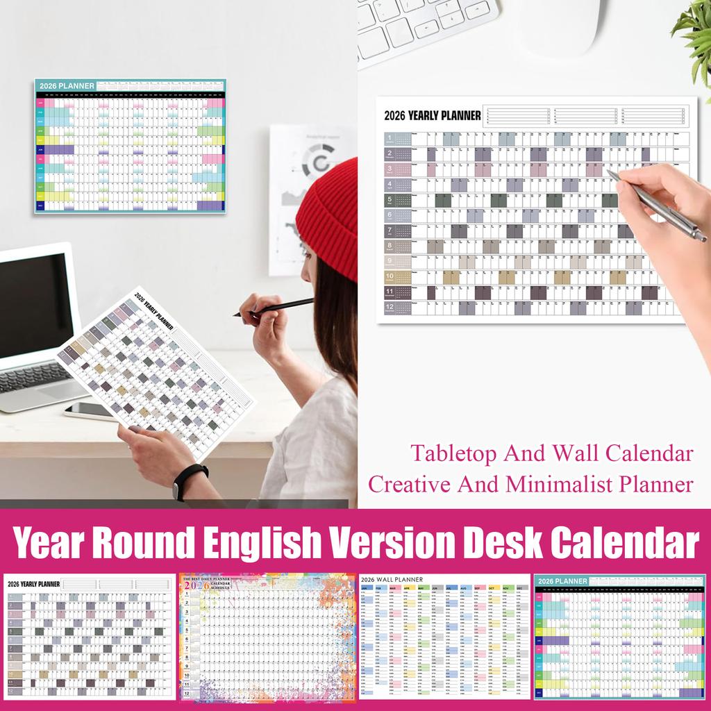 Year Round English Version Desk Calendar Tabletop And Wall Calendar, Creative And Minimalist Planner