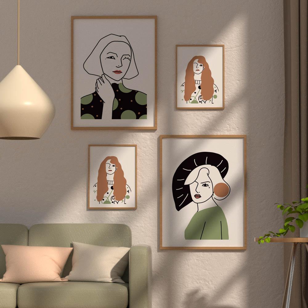 Nordic Figure Oil Painting Fashion Women In Green Abstract Art Canvas Painting Living Room Corridor Office Home Decoration Mural No Frame