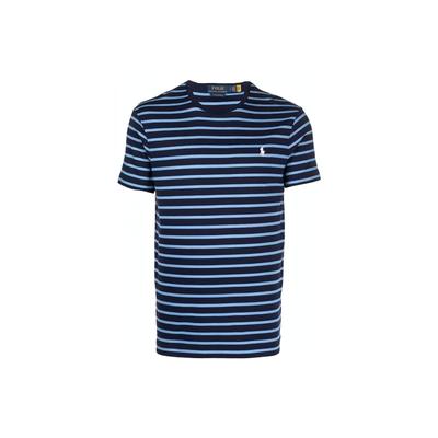Polo SS23 Logo Bestickt Gestreift Rundhals Kurzarm T-Shirt Herren Oberteile Blau 710890620-002