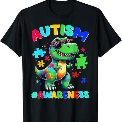 Boys Girls Kids Autism Awareness Dinosaur T Shirt