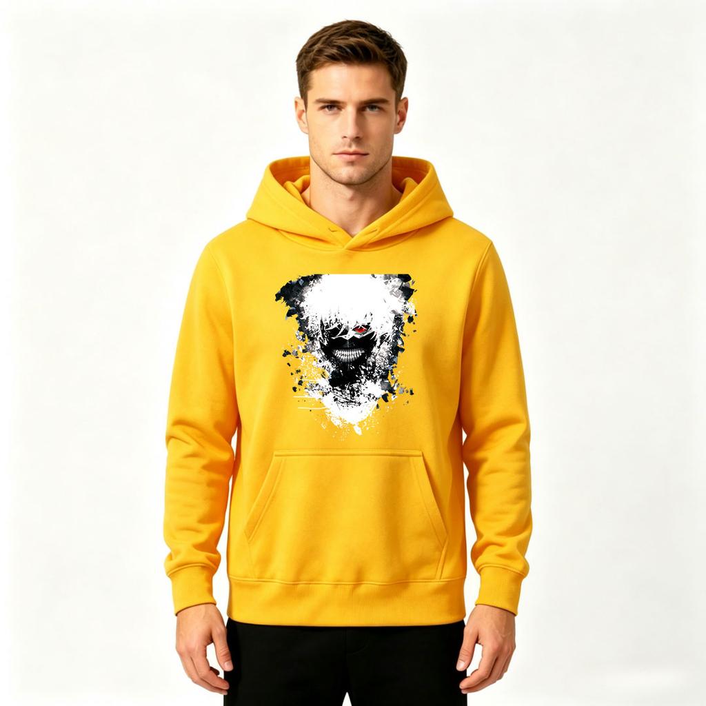 Men's Graphic Print Pullover Hoodie, Horror Skeleton Red Eye Pattern Casual Long Sleeve Sweatshirt for Daily Wear