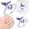 925 Silver Silver Mermaid Tail Heart Ring Heart Gemstone Purple Romantic Open Design Ring Valentines Jewelry Gift