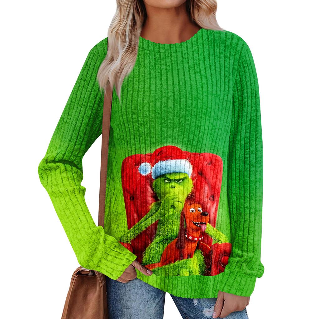 Women's Printed Lightweight Brushed-Cotton Round Neck Top