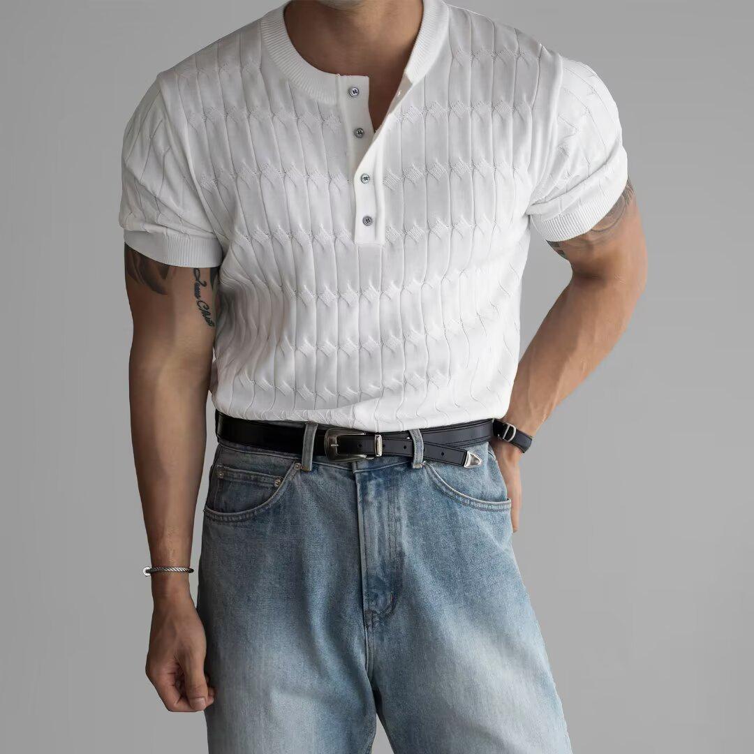 

Мужская свободная футболка-свитер в корейском стиле с коротким рукавом Henry и узором Twist M белый