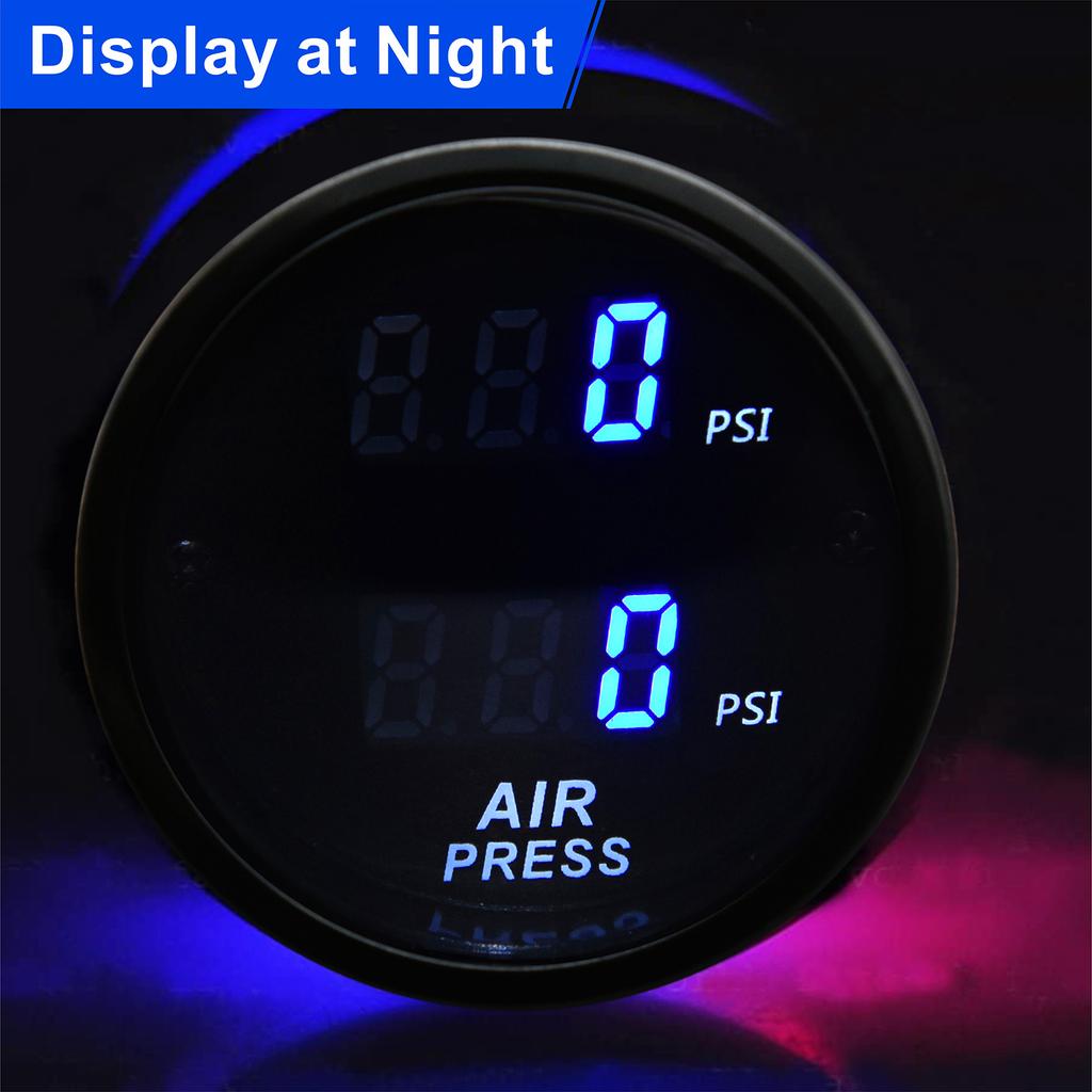 AD Dual Display Air Pressure Gauge 52mm PSI Bar Press Gauge for Air Suspension Red&Blue LED with 2pcs 1/8 NPT Sensor 5Meter Wire
